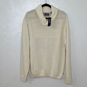 Chaps shawl collar cotton knit cream sweater men size XL NWT